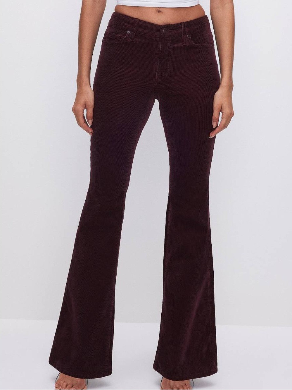 Good American Corduroy Flare Jeans in Burgundy